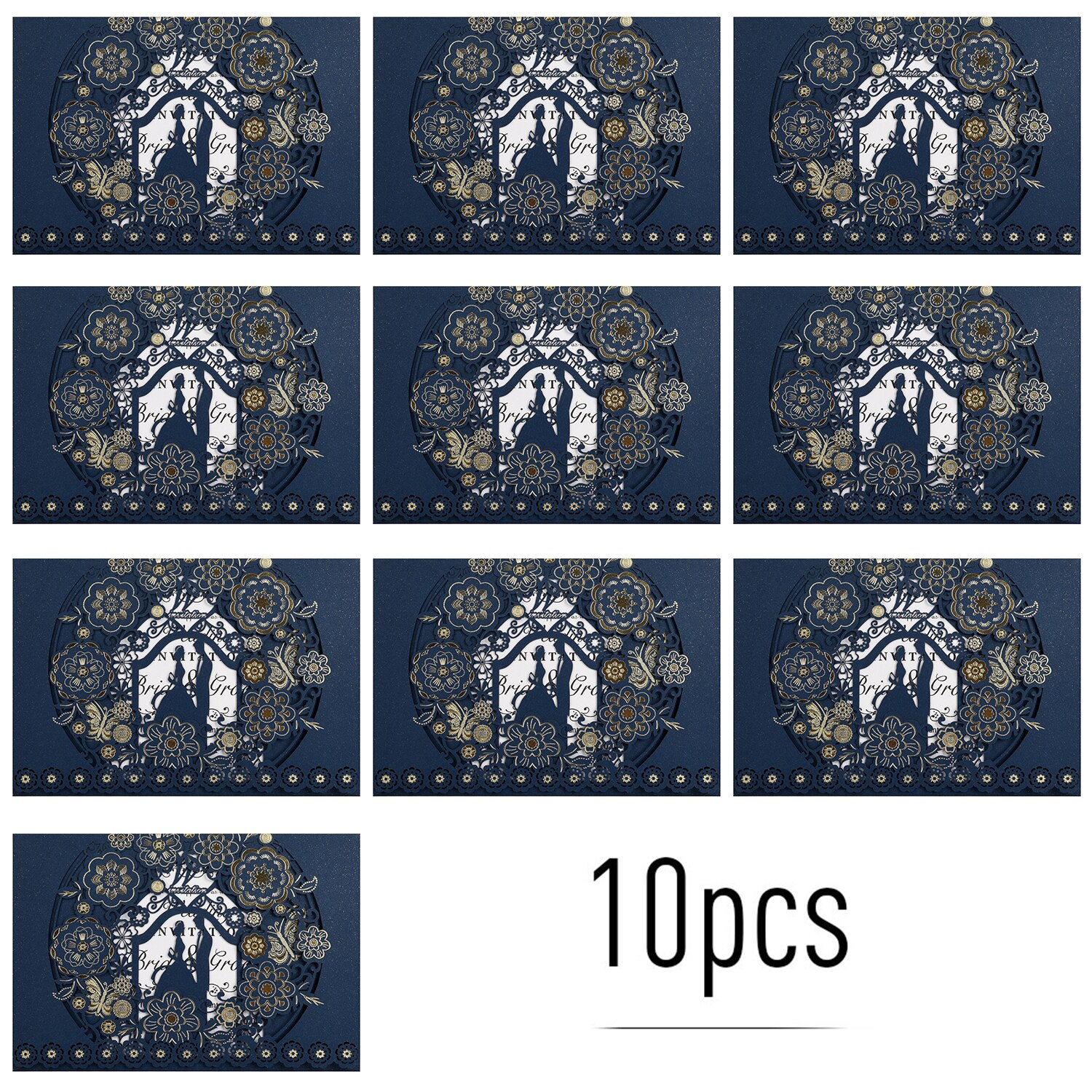 10pcs Wedding Invitations Card Hollow Bride and Groom Invitation Cards Greeting Cards Invitation Holders for Wedding Anniversary: Blue / Without inner