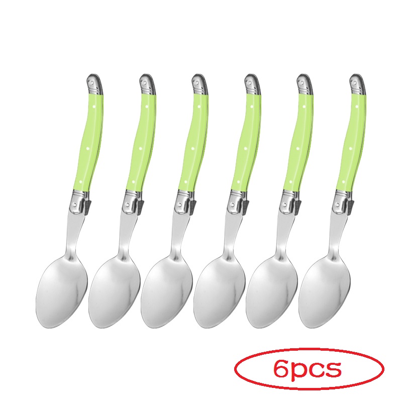 Edelstahl Laguiole Abendessen Löffel Große Große Esslöffel einstellen Regenbogen Griff Suppe Scoop Multi Farbe Besteck Cafe 6 stücke 8,5 zoll: 6 Grün Löffel