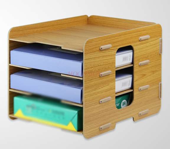 Wooden desktop book storage office document column frame frame A4 paper 4-layer multi-layer information rack