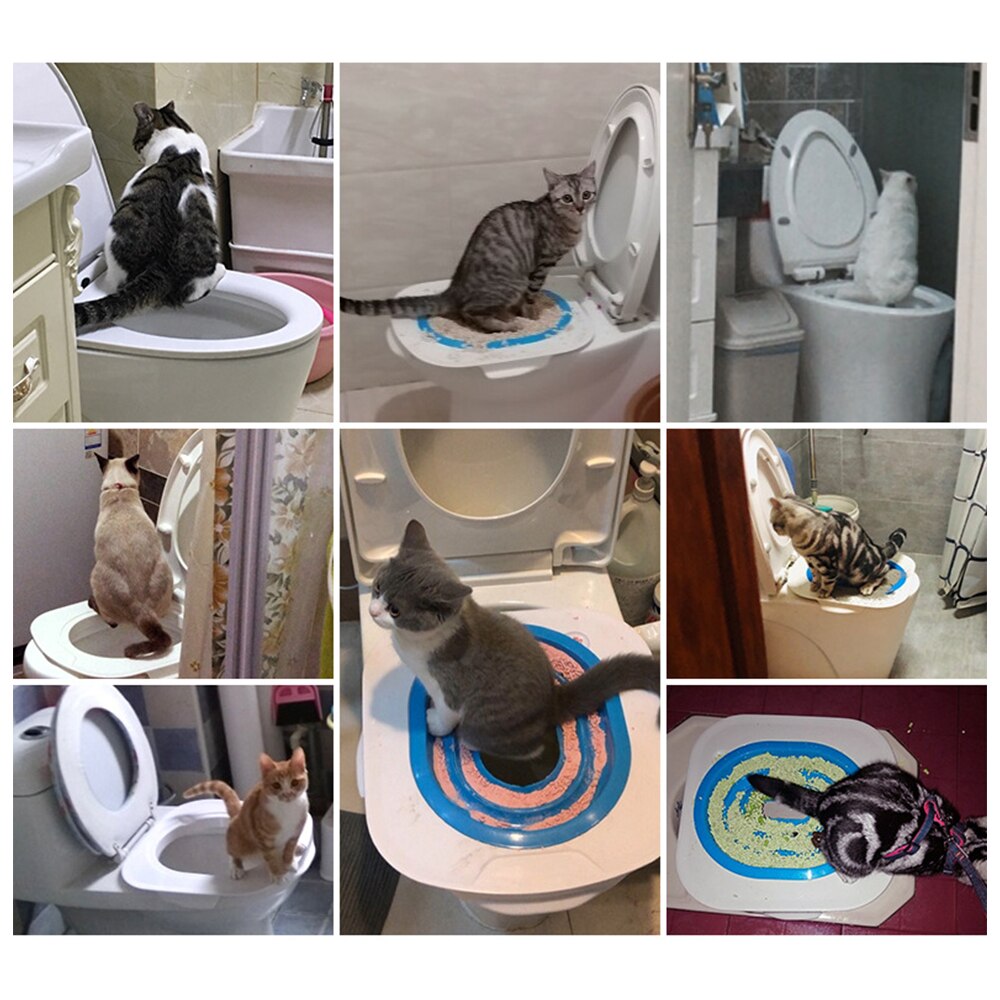 Katte toilet træningssæt kæledyr poop træning sædehjælp katte sidde kattebakke træner til kat killing menneskeligt toilet