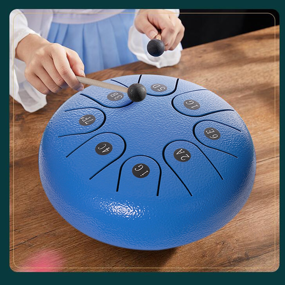 6 pouces En Acier Tongue Drum 8 Tune Notes Main Casserole Réservoir Éthérée Rythme Tambour avec Sac De Transport Pilons Autocollant Instrument de Percussion