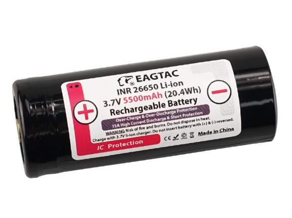 EAGTAC 26650 5500mAh 3.7V Beschermd Li-Ion Batterij (15A anode bescherming)