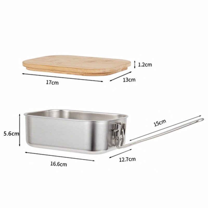 Portable Stainless Steel Lunch Bento Box Outdoor Camping Barbecue Picnic Cutting Board Lid Container