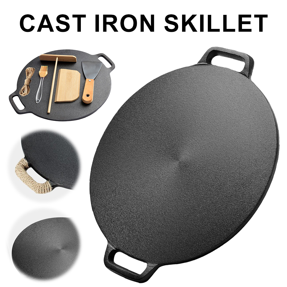 Pannkakspanna pannkaksjärn non-stick pannkaksstekpanna rund pannkaksbakpanna med handtag grillpanna för grillpicknick