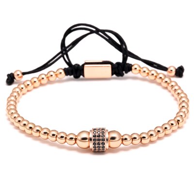 Mcllroy mænd armbånd runde perler micro pave sort cz krystal macrame vævet flettet charme armbånd smykker pulseras mujer moda: 1 zirkon rosa guld