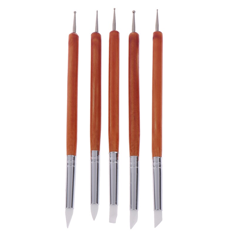 5pcs/Set Silicone + Stainless steel Two Head Sculpting Polymer Modelling Shaper Art Tools Soft Pottery Clay Tool: Chocolate