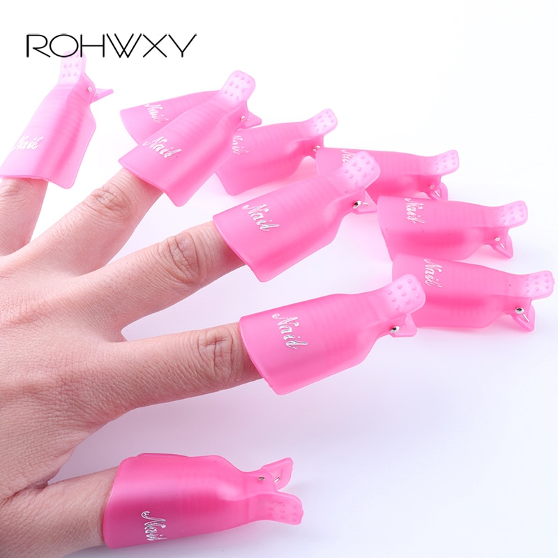 Rohwxy 10 Stuks Nail Art Losweken Cap Clip Roze Plastic Nail Uv Gel Polish Remover Wrap Tool Voor Manicure nail Art Accessoires