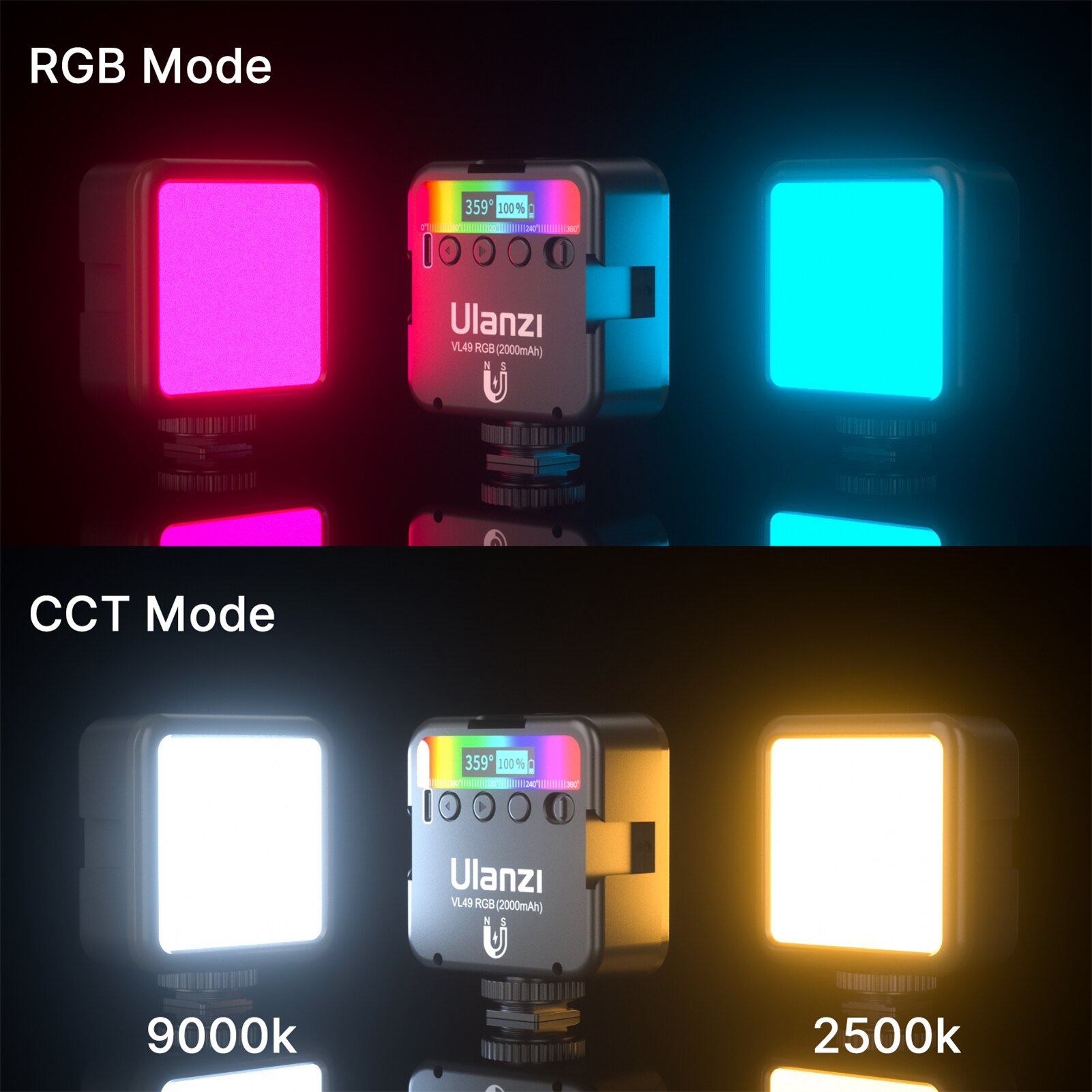 Ulanzi VL49 Full Color Mini Rgb Led Video Light 2500K-9000K Magnetische Mini Vul Licht Verlengen 3 koude Schoen 2000Mah