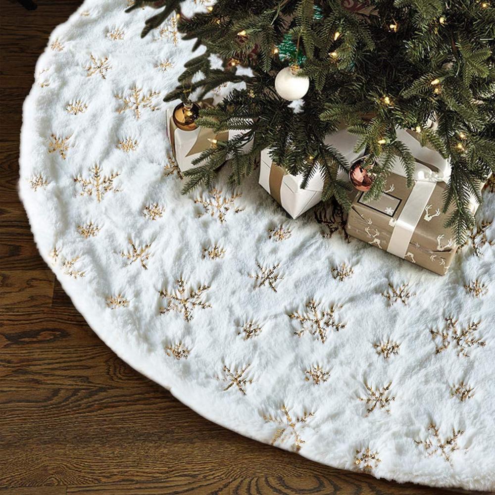 Christmas Tree Skirt Large White Luxury Faux Fur Tree Skirt Christmas Decorations Thick Plush Tree Xmas Ornaments