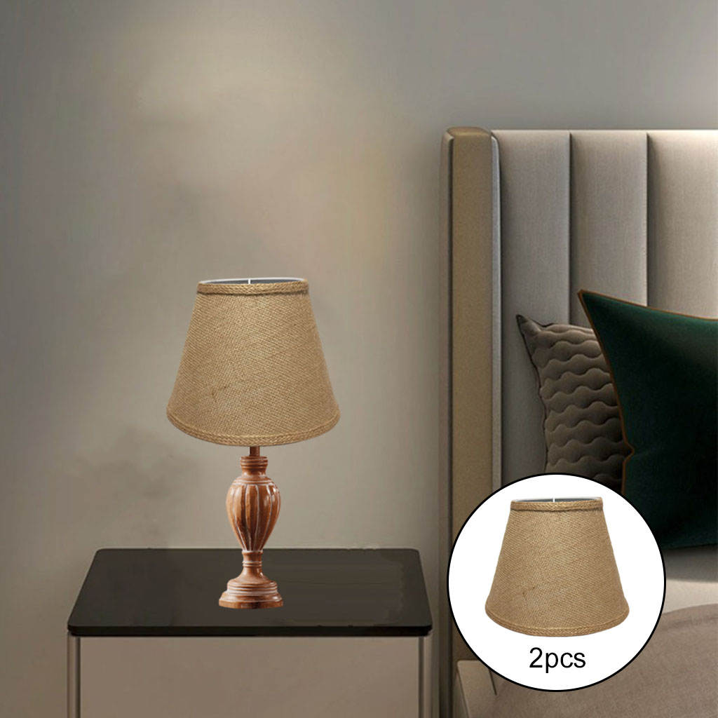 2 Pieces Rustic Table Lights Lamp Shades Linen Lampshades for Tearoom Office Bedside