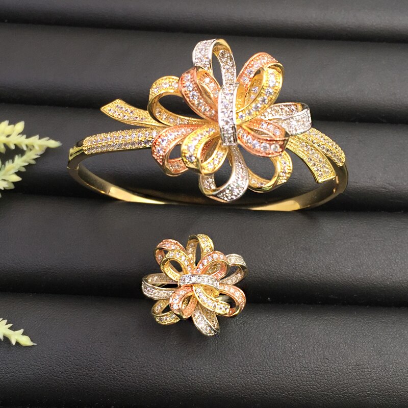 Laninika Jewelr novia delicado espiral borla Micro chapado romántico brazalete con anillo banquete diario mejor