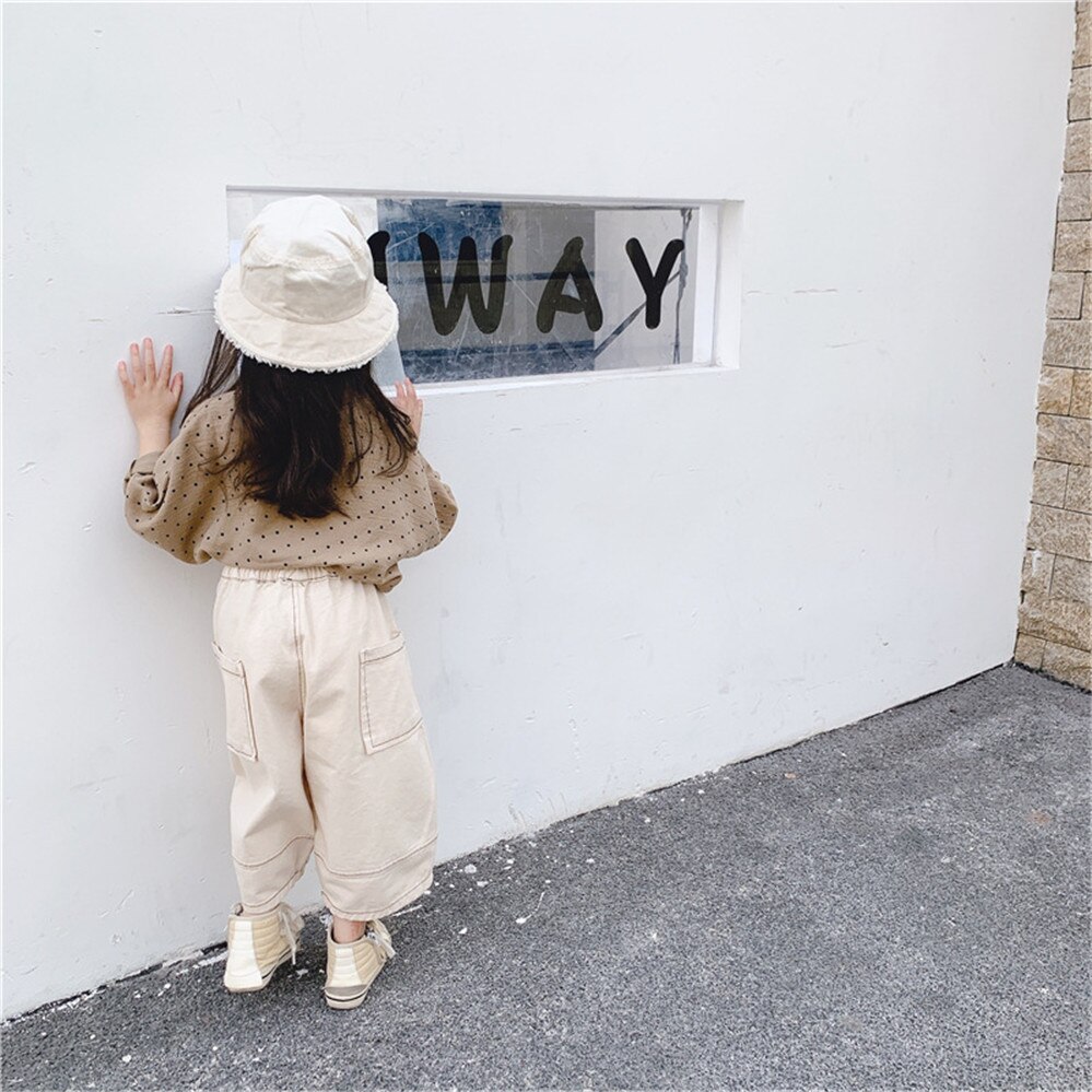 Koreaanse stijl schattige stippen enkelrijs shirts voor meisjes katoen 2 kleuren casual shirt kleding  aa4625