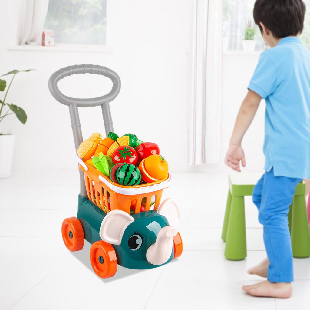 Shopping Cart Pretend Play Trolly w/ Vegetable Fruit Learning Education Toys