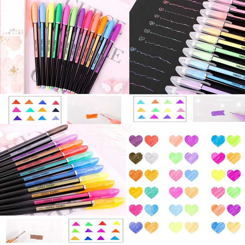 Bolígrafos de Gel de colores brillantes metálicos para la escuela, oficina, libro para colorear para adultos, diarios, marcadores artísticos de dibujo, bolígrafo de , 12/24 Uds.
