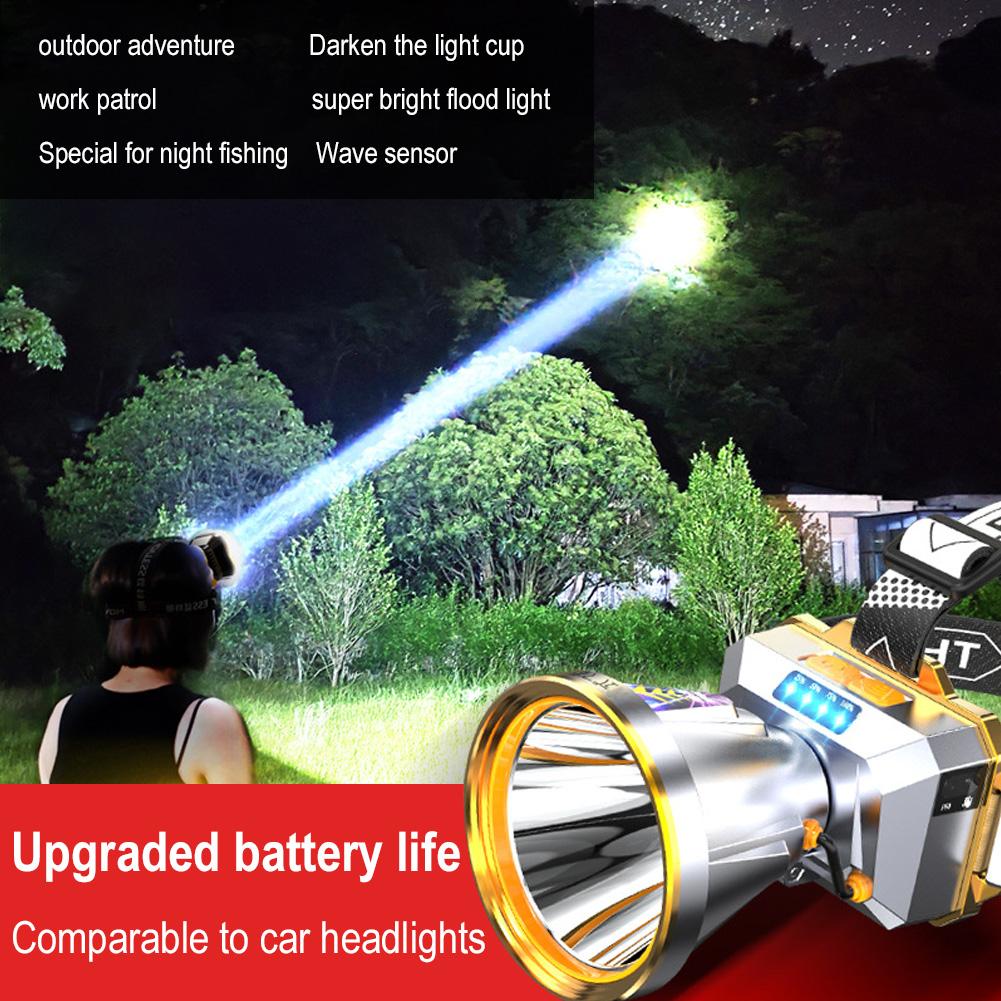 LED-Scheinwerfer, starkes Licht, superhelle, am Kopf montierte Taschenlampe, wiederaufladbarer Nachtangeln-Scheinwerfer für den Außenbereich