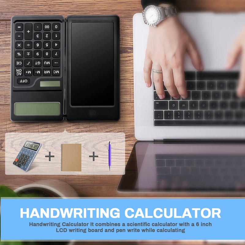 Calculadora Solar de 12 dígitos con tableta de escritura LCD de 6 pulgadas, calculadora de escritorio plegable silenciosa (para zurdos)