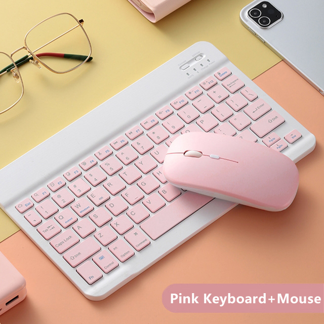 10 inch Computer Wireless Keyboard and Mouse 11 12.9 10.5 Teclado Bluetooth Keyboard and Wireless Mouse for Android IOS Windows: Pink and Mouse