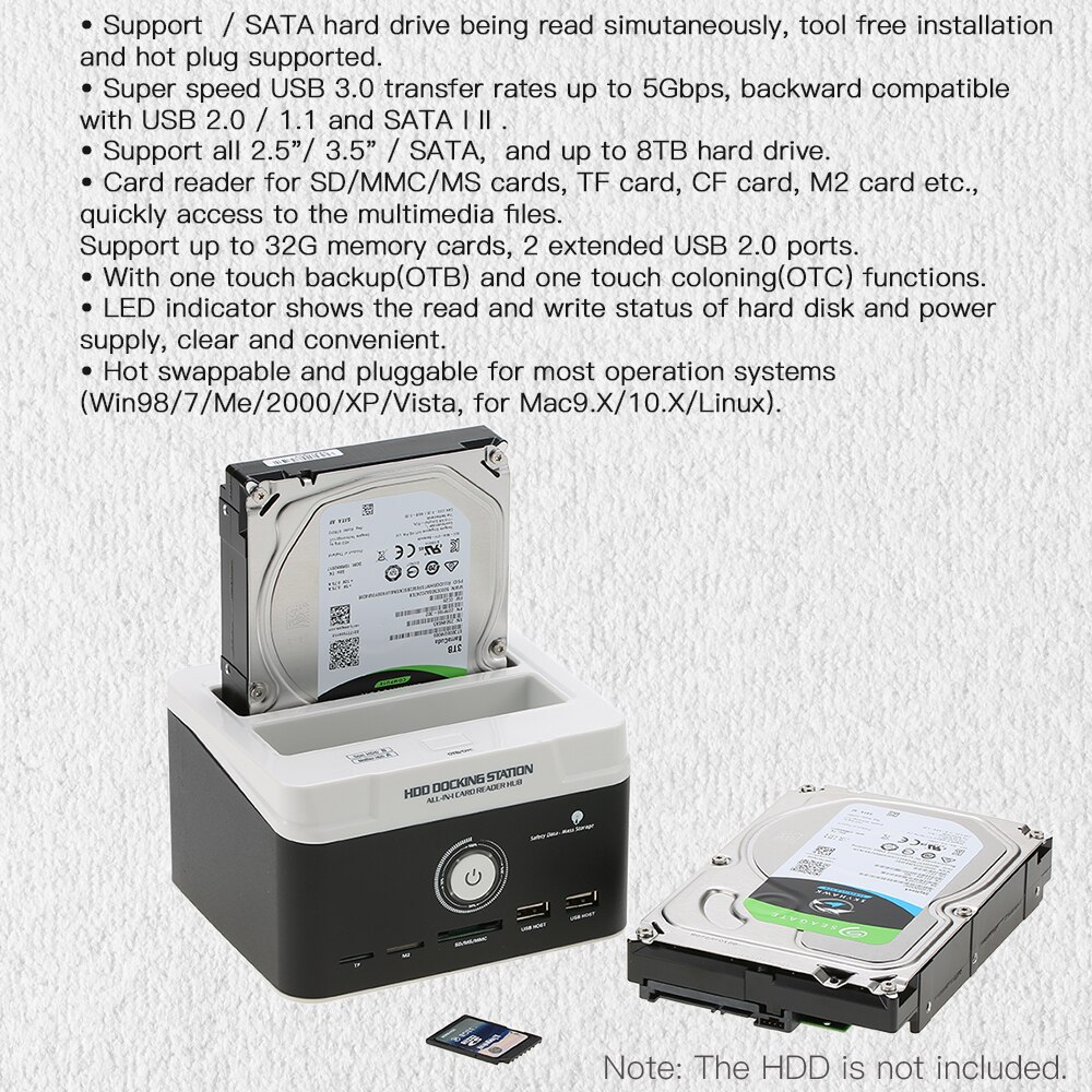 2.5 ''/3.5'' Usb 3.0 Naar Sata Externe Hdd Docking Station Multifunctionele Dual-Bay Hard disk Base Docking Station Harde Behuizing