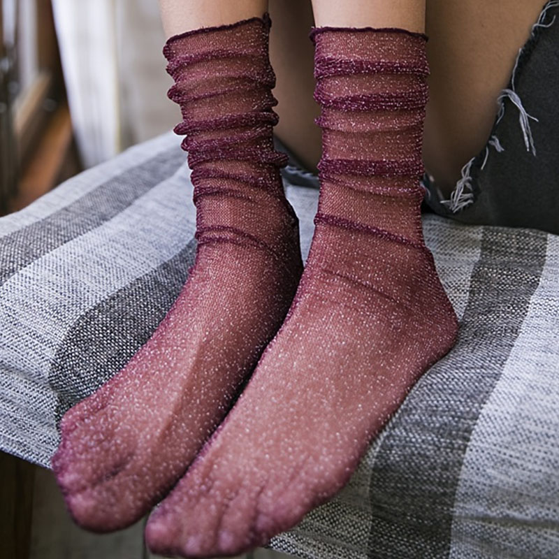 Calcetines de mujer ligeros y transpirables de tul rizado calcetín de malla Retro Sexy elástico transparente ultrafino calcetín fresco para niñas