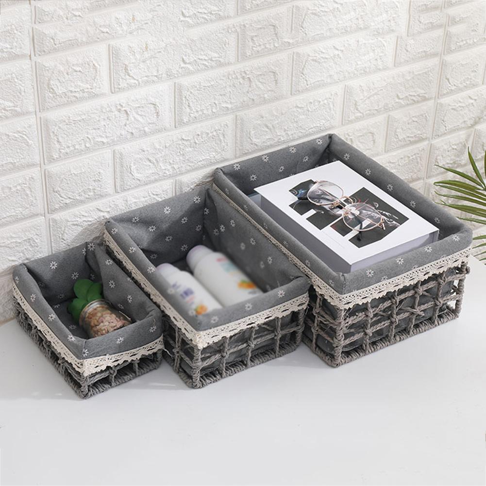 3 uds. Cesta de almacenamiento de mimbre cesta de almacenamiento a prueba de polvo diversos organizador de Juguetes Para el cuarto de baño cestas de organizador hechas a mano