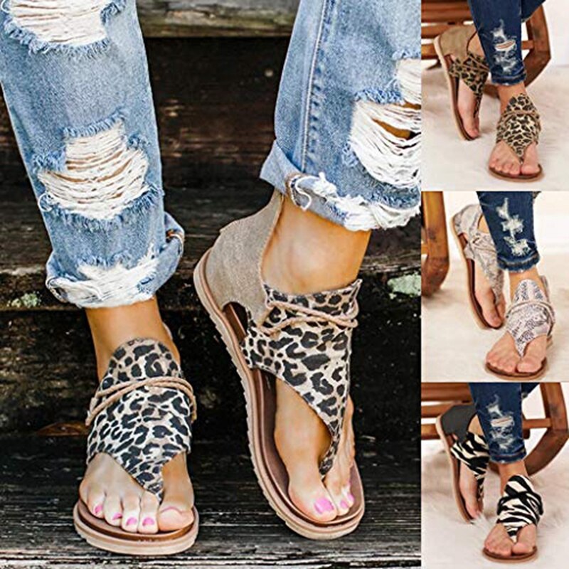 Latest Women Comfy Sandals, Ladies Flat Heel Slip On Sandals, Casual Vintage Sandals with Zipper 39
