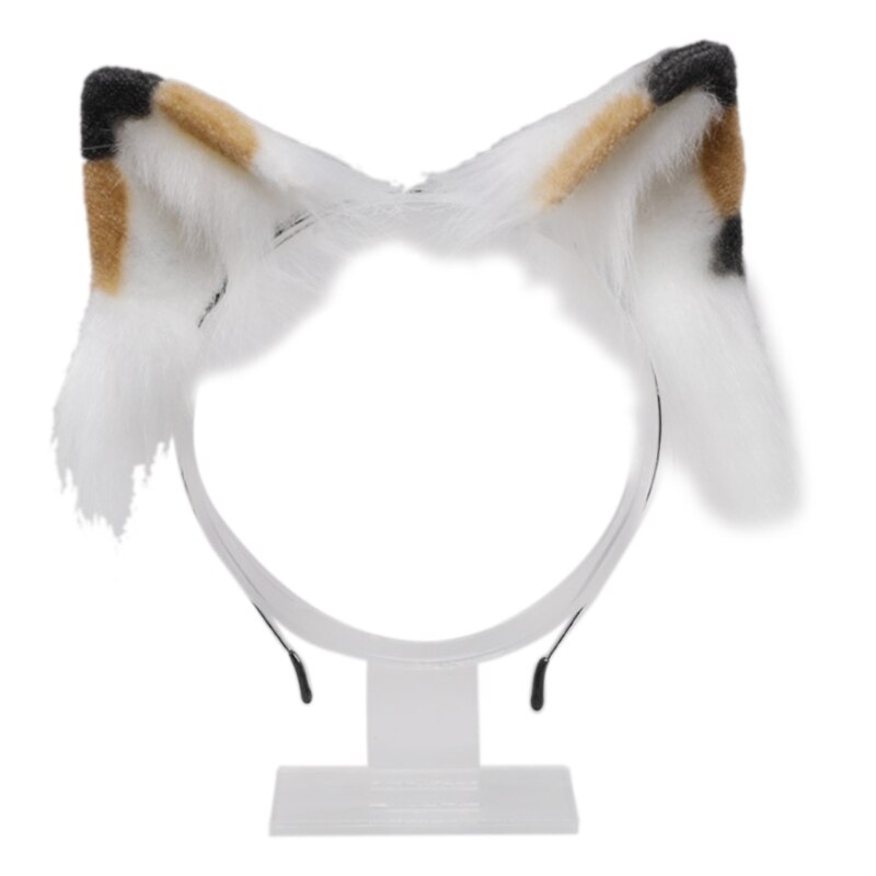 Lolita Headbands Furry Cat Ears Headwear Cow Pattern Tail Set Hair Hoop for Halloween Cosplay Headpiece Party Supplies S24 21: B