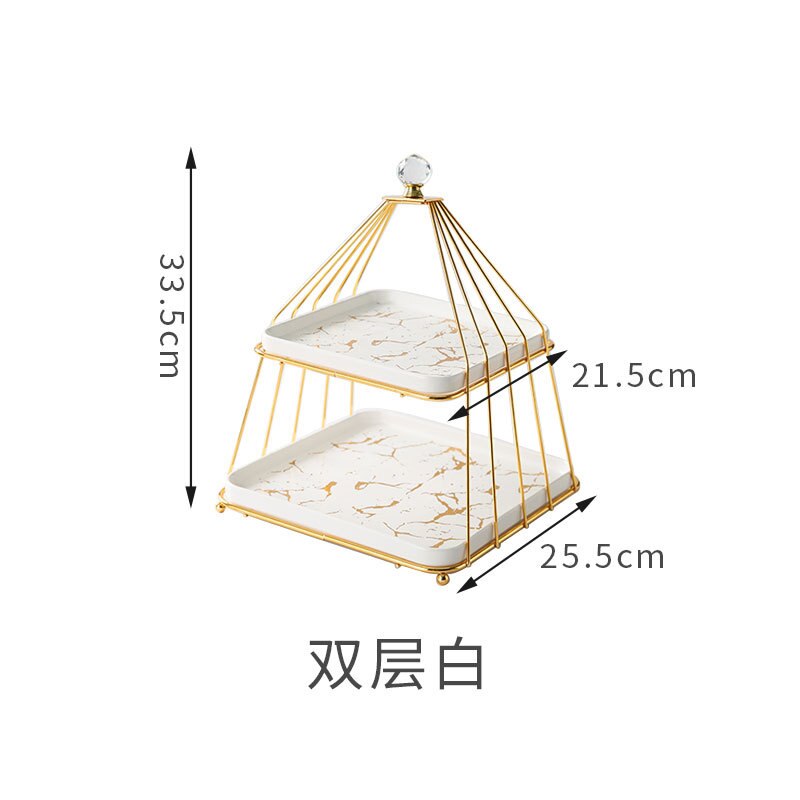 double layer fruit shelf three layer ceramic square plate cake food display shelf afternoon tea dessert tray rack: White double layer