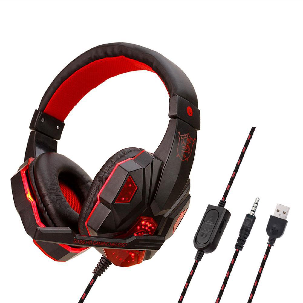 Bedrade Oortelefoon Gaming Headset Usb Lichtgevende Gamer 3.5Mm + Usb Stereo Hoofdtelefoon Folding Headset Voor PS4-Laptop-Switch: Black red