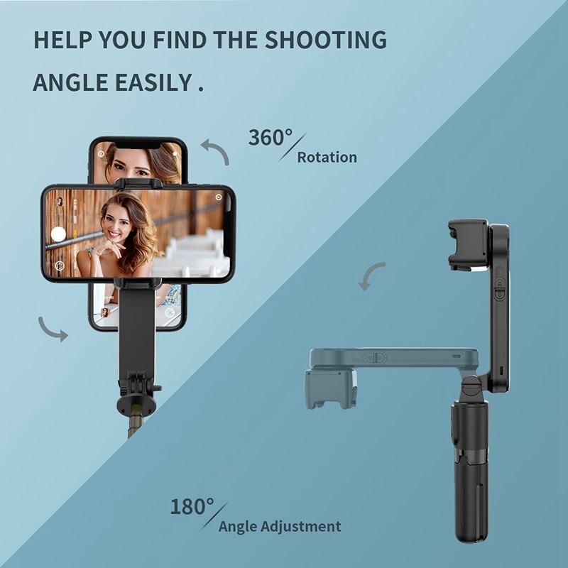 Bildstabilisator, ausziehbarer handy-stabilisator mit 360 °-drehung, selfie-stick-stativ mit fernbedienung und aufhelllicht für smartphones