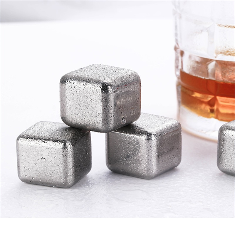 Isbitar i rostfritt stål, återanvändbara kylningsstenar för whiskyvin, håll din dryck kall längre, sgs testpass