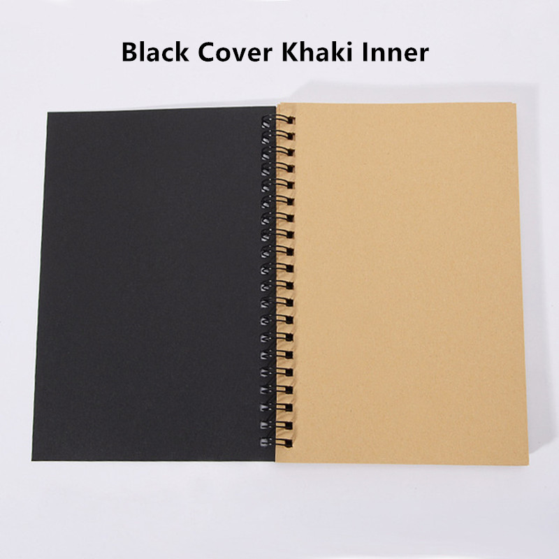 12*18cm Sketchbook Notebook 50Sheets Diary Drawing Painting Notebook Small Soft Cover Blank Paper Memo Pad Notepad School Supply: Black-Khaki Inner