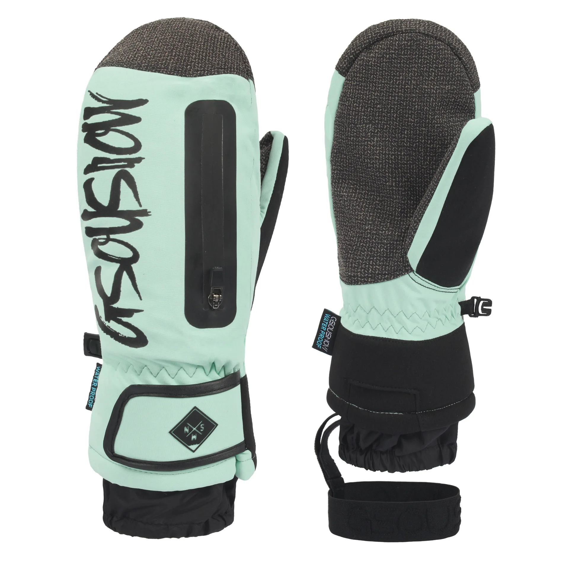 Ski Gloves Built-in Wrist Guard Snowboard Glove Men Women Waterproof Wear-resistant Camping Cycling Sports Mittens: green / M