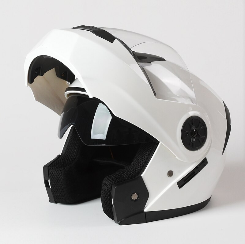 Flip up dobbel linse motorsykkelhjelm modulær motocross helhjelmer casco moto capacete casque: Hvit / Xl