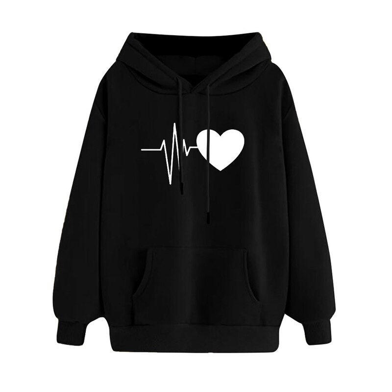 Autumn Women Hoodies Long Sleeve Cotton Gym Sweater Boyfriend Style Heart Gesture Hooded Sweatershirt Loose Pullover Tops