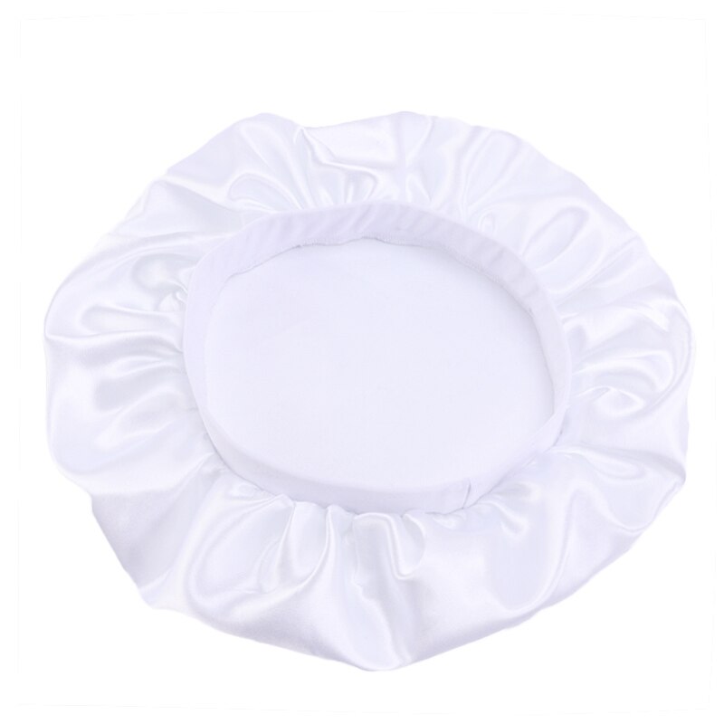 Gorro de satén liso ajustable para mujer, gorro de satén para el cuidado del cabello largo de seda, gorro de descanso para la cabeza, accesorios de estilismo, 32cm: Blanco