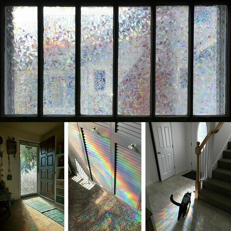 3D Window Film Rainbow Reflective Decorative Privacy Static Clings Glass Sticker