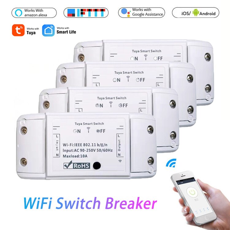 WiFi Smart Light Switch Breaker Timer Wireless Tuya Smart Life APP Remote Control Works With Alexa Google Home Smart Home