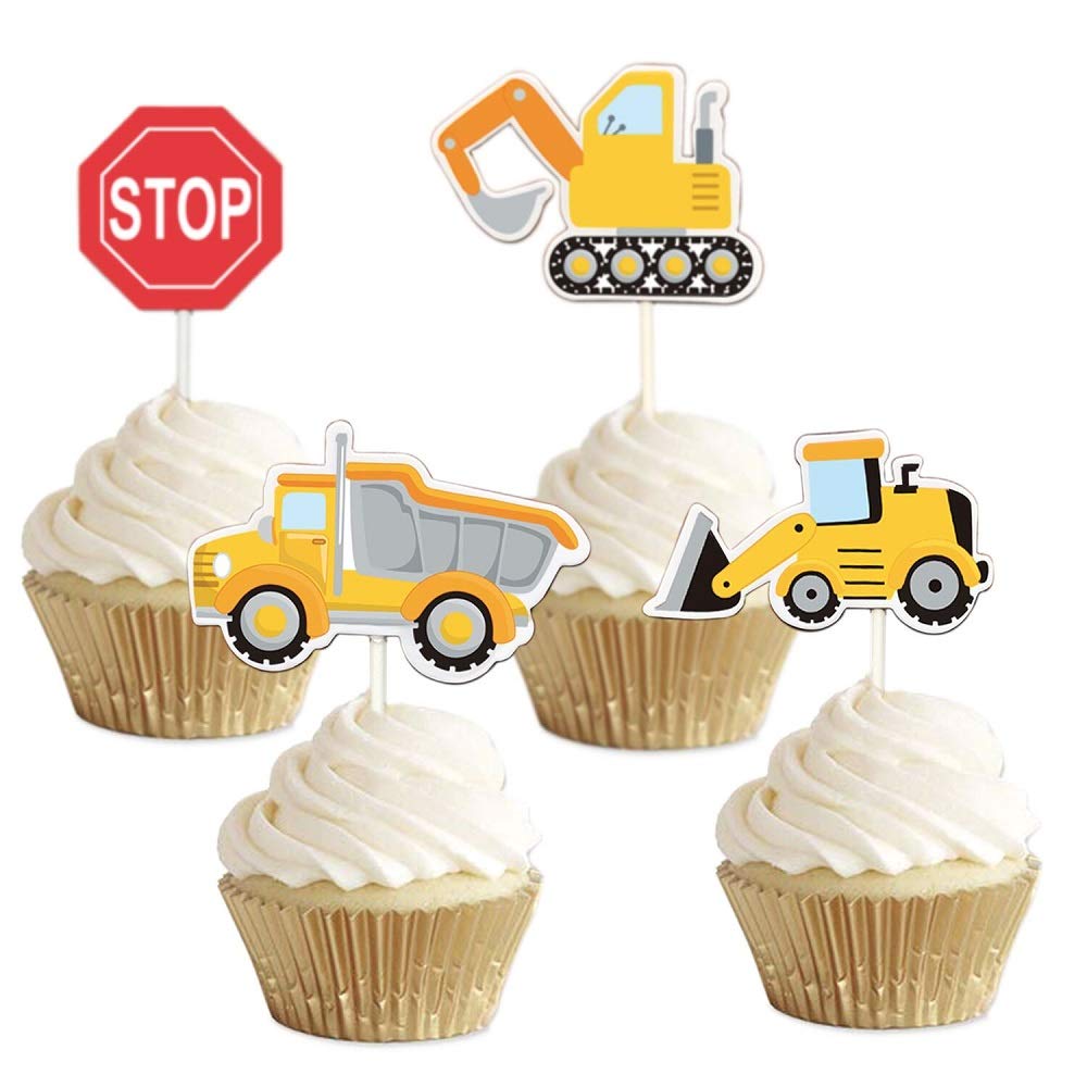 Decoraciones para cupcakes de construcción, camión volquete, excavadora, Tractor, adornos para pasteles para niños, suministros para de cumpleaños