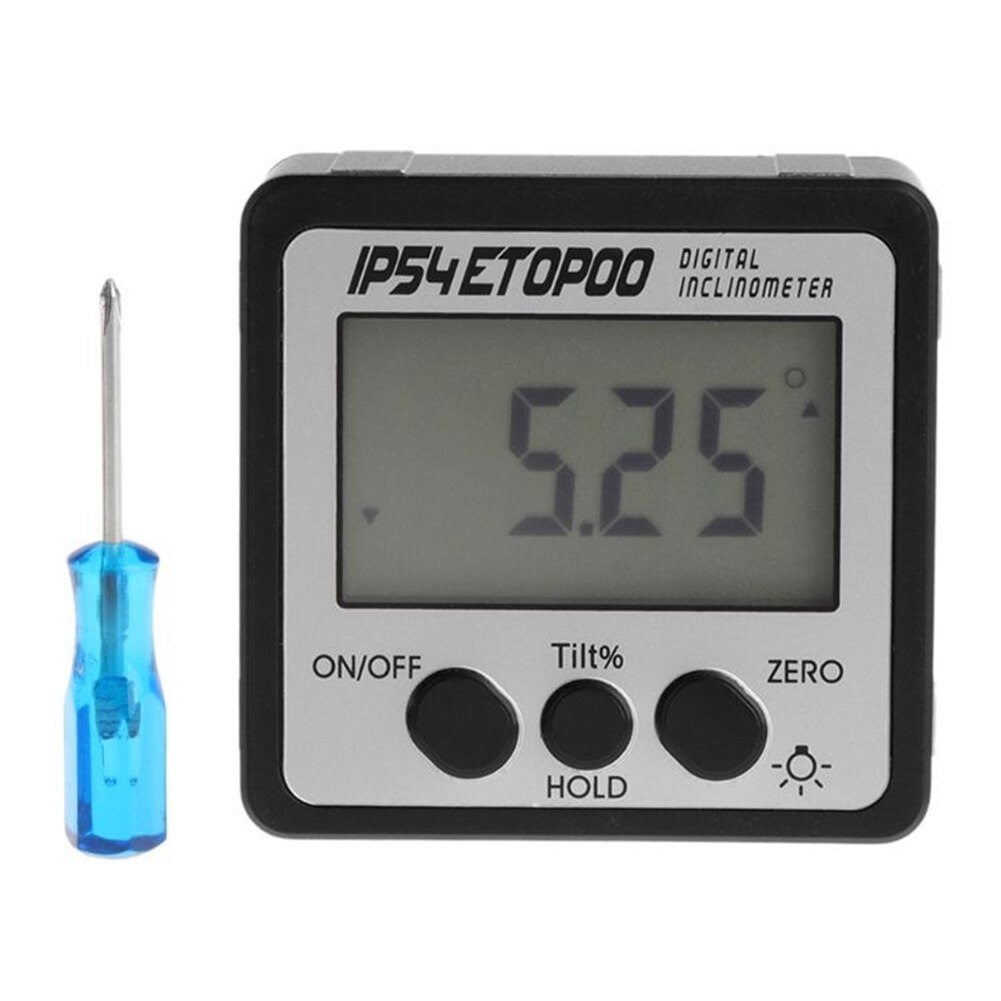 Mini Electronic Protractor Magnetic Base Angle Gaug Waterproof Digital Inclinometer Woodwork Data Hold Zero-setting LCD Screen