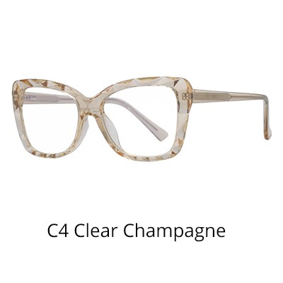 Ralferty trendiga damer blått ljus glasögon datorglasögon bågar kvinnor klara glasögonbågar inga dioptriglasögon glasögon: C4 st klar champagne
