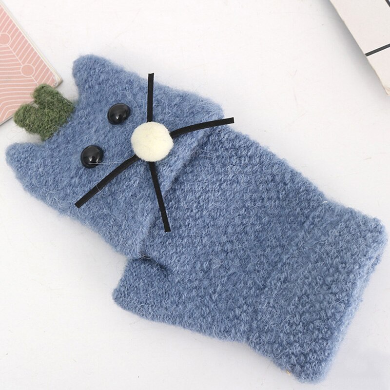 Kids Winter Warm Handschoenen Baby Wanten Leuke Cartoon Vingerloze Handschoenen Gebreide Flip Half Vinger Wanten Jongens Meisjes Kerstcadeaus