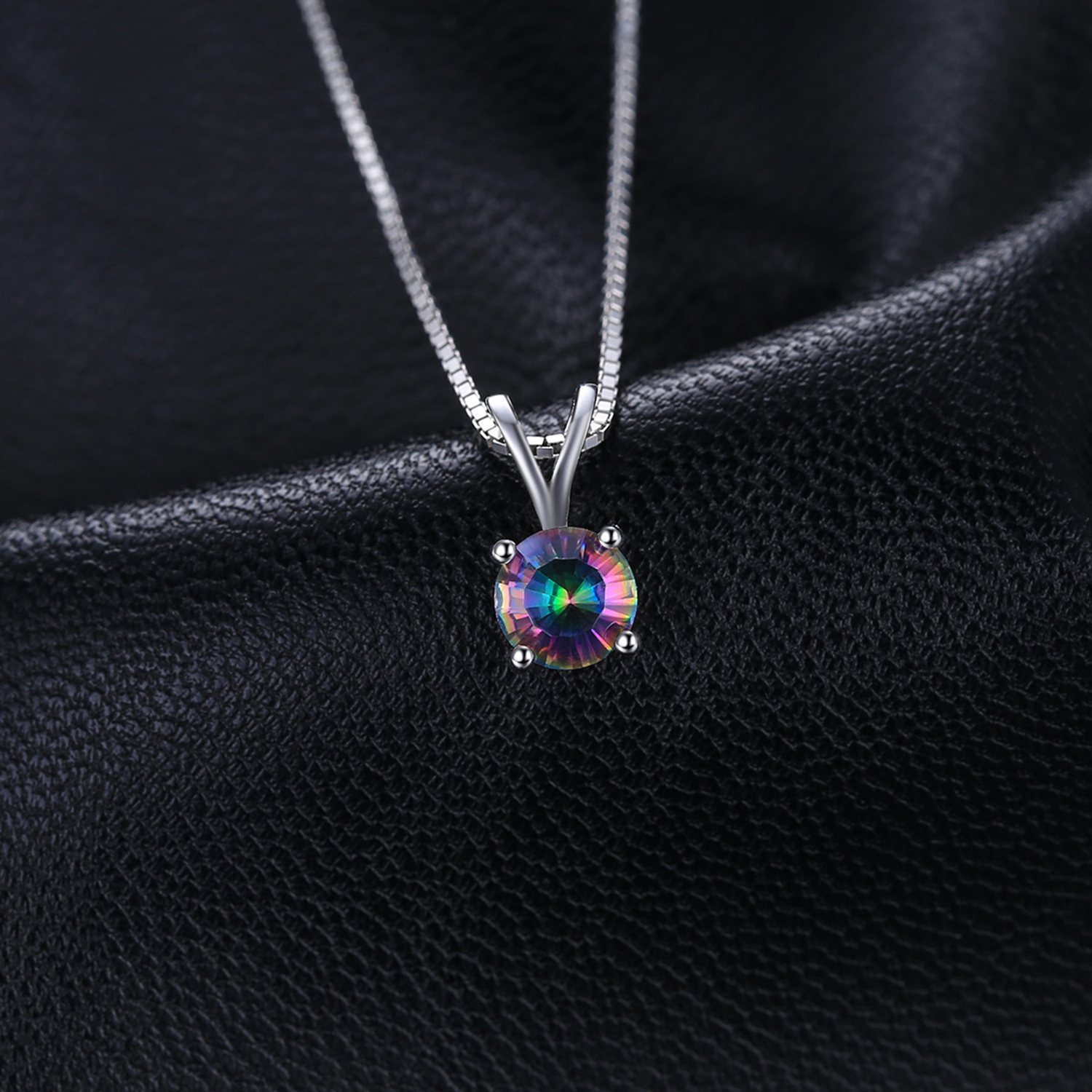 JewelryPalace Rainbow Mystic Topaz Pendant Necklace 925 Sterling Silver Gemstones Choker Statement Necklace Women Without Chain