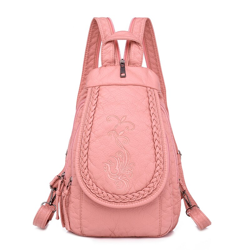 3-en-1 femmes fleurs en cuir sacs à Dos de voyage Sac à Dos dames Sac à Dos femme en cuir Sac à Dos broderie Floral: pink style 2