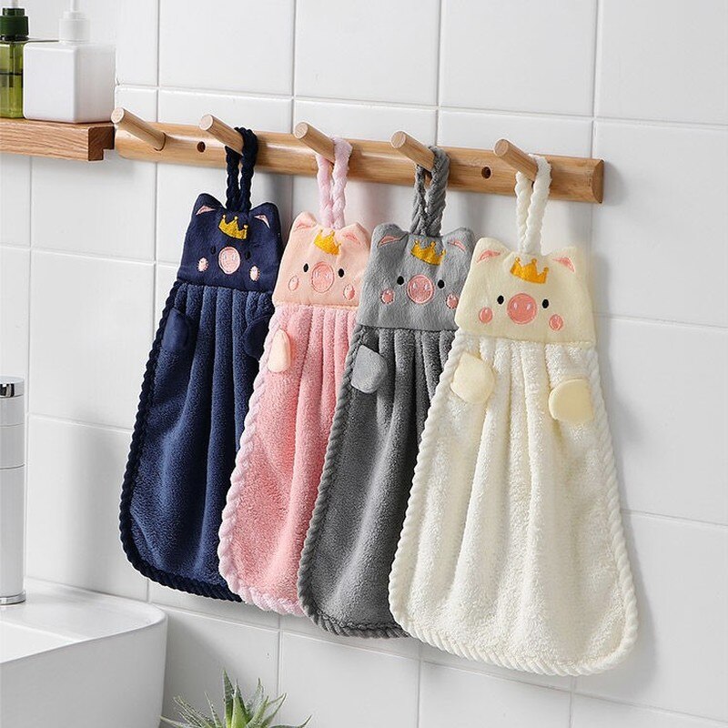 2 Pcs Cute Children's Handkerchief Towels Hanging Thickened Pure Cotton Absorbent Bathroom Face Wash Towel Kitchen Accessories