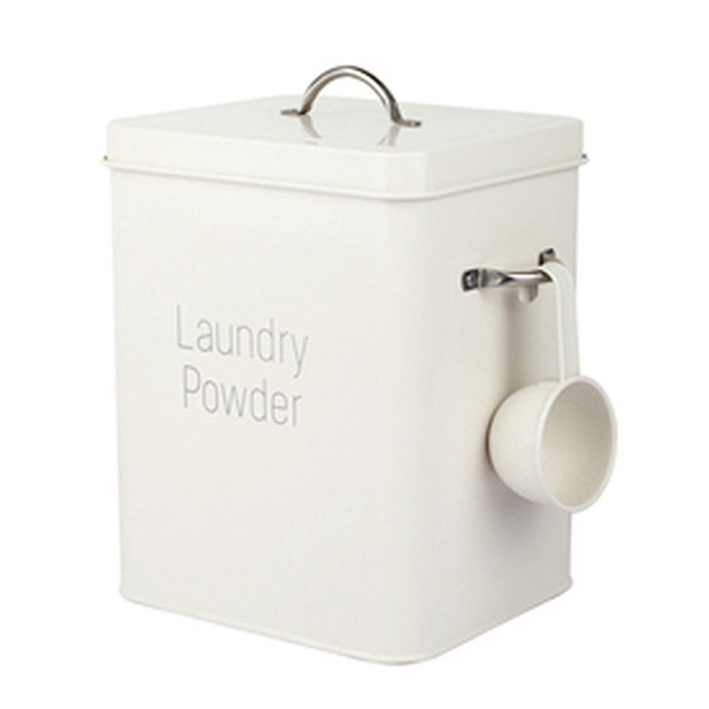 Best Beautiful Powder Coating Metal Zinc Laundry Powder Boxes Storage with Scoop: white / L