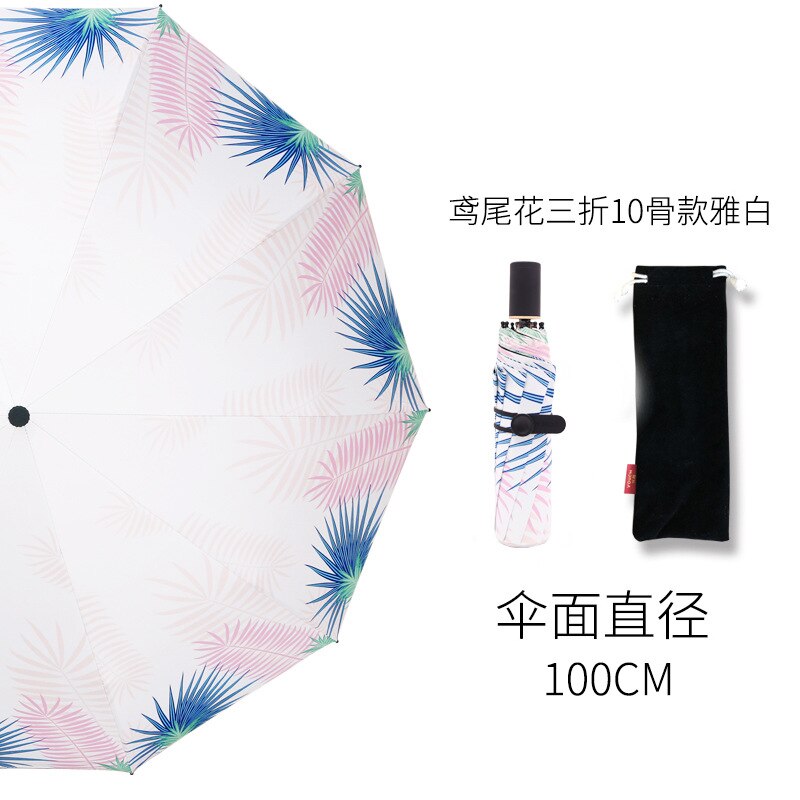 Leuke Vrouwen Paraplu Vijf-Fold Opvouwbare Paraplu Bescherming Zon Uv-bescherming Parasol Regen En Zon Dual-Gebruik vinyl Paraplu: Three Fold 10K White