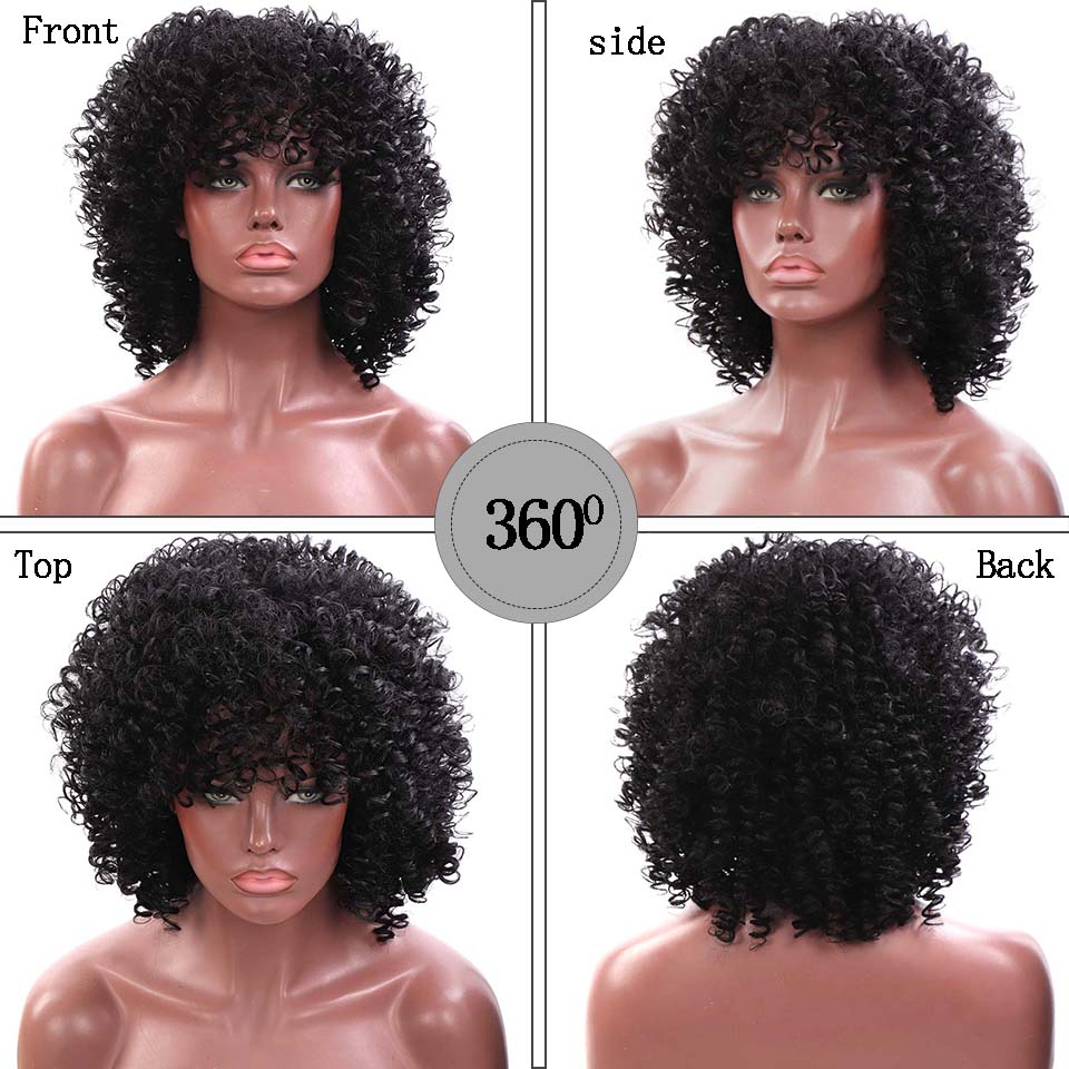 Shangke syntetisk 14 &quot; kort hår ombre svart brun gyllene peruker för kvinnor kinky lockig afro peruk afroamerikan
