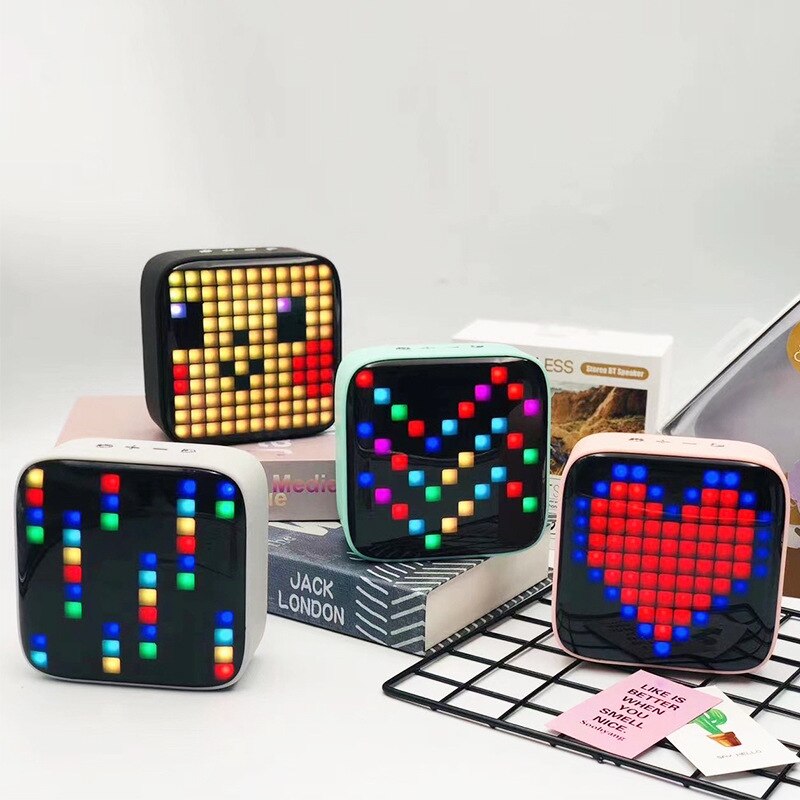 Bluetooth Control LED Pixel Screen Speaker 6W Output Stereo Audio Pixel Art Cute Home Light Decoration Mini Music Play Box