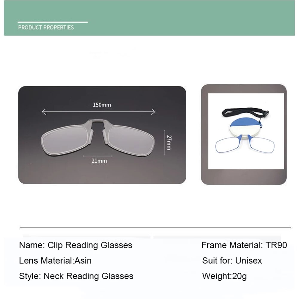 Nonor Mannen Leesbril Hals Opknoping Glazen Mini Neus Clip Op Reader Rimless Portemonnee Vergrootglas Presbyopie Eyewear Met Case