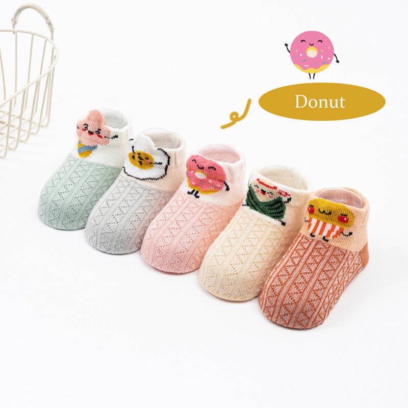 5 Paren/partij Baby Sok Cartoon Pasgeboren Zomer Mesh Dunne Kinderen Sokken Voor Meisjes Jongen Katoenen Baby Casual Peuter Korte Floor sokken: Donut / L(3-5Y)